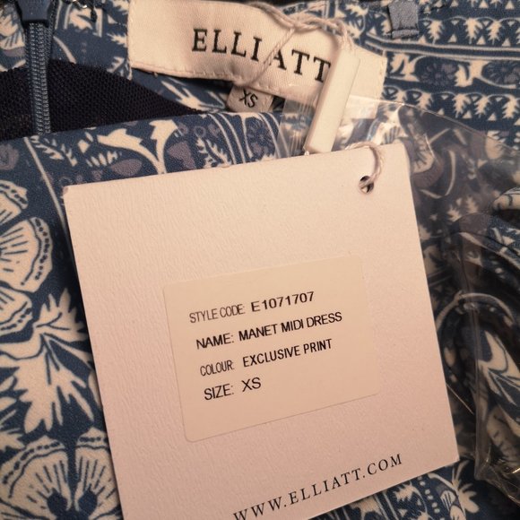 NEW - ELLIATT - Manet Midi Strapless Dress in Blue and White - Picture 6 of 8